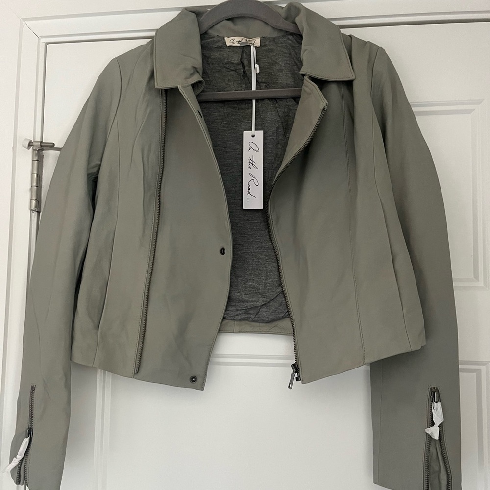 Revolve Gray faux Leather Jacket by On The Road Small Young Fabulous Broke